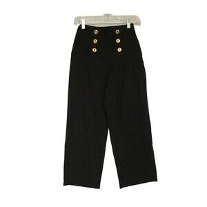 Derek Heart Pants Womens Med Black Cropped Gold Button Ponte Knit Sailor Office